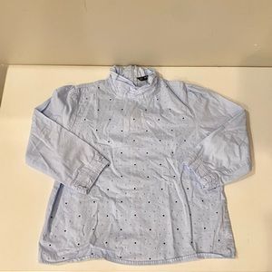 Zara Bedazzled Blue Blouse with High Smock Neck